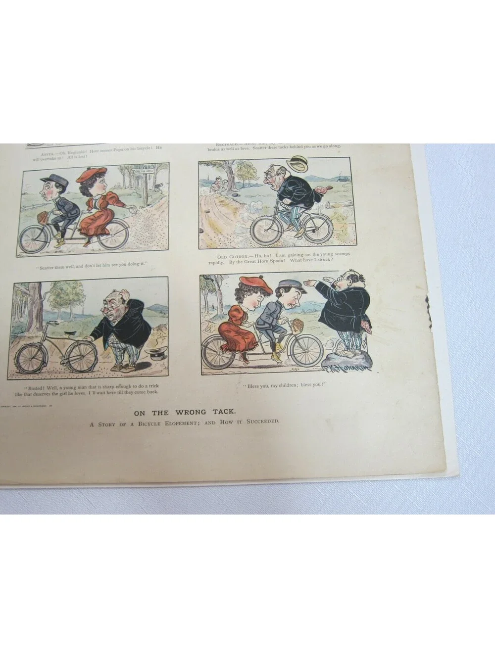 Antique 1894 Puck Magazine Bicycle Cartoon 